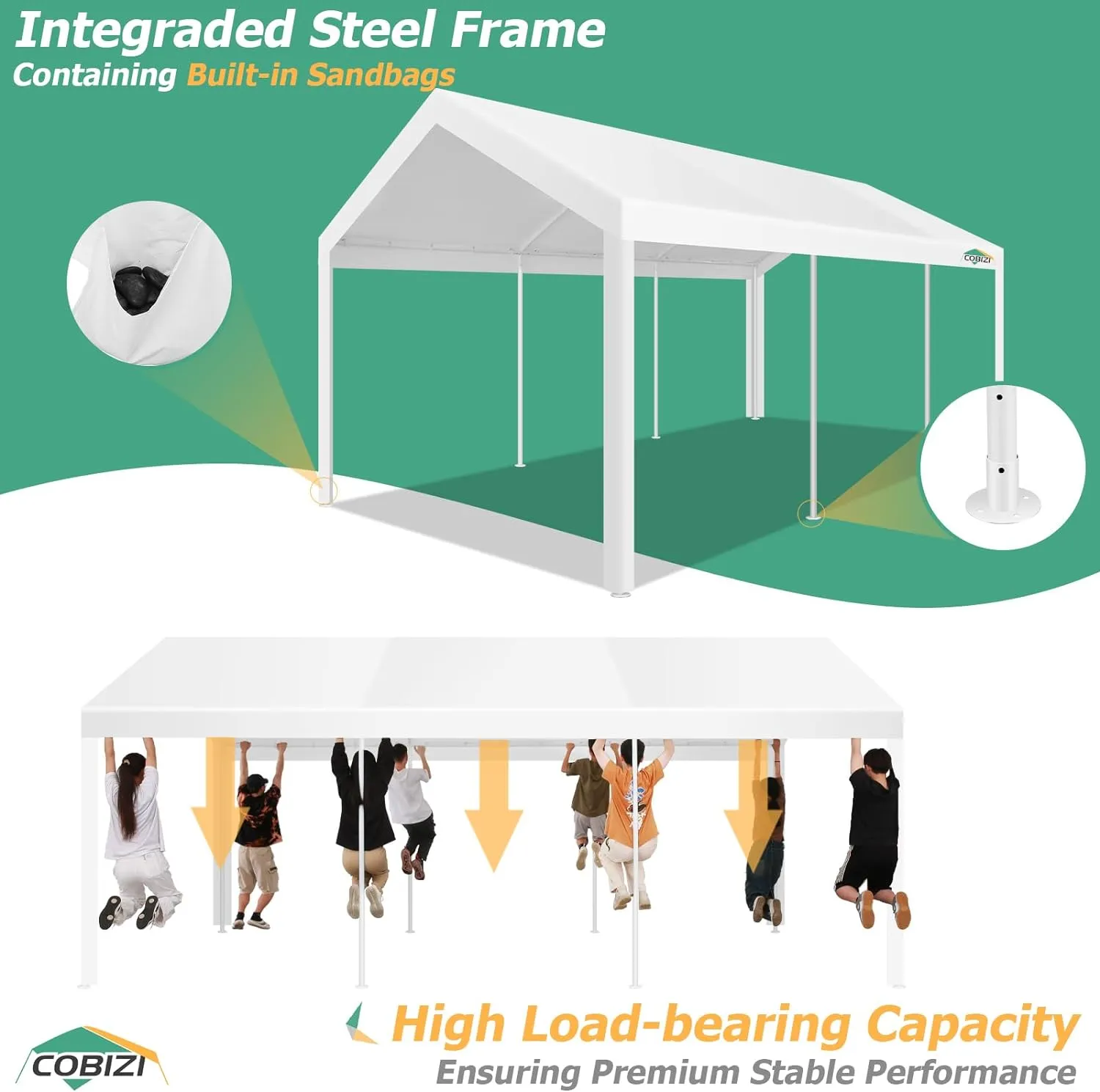 COBIZI 10x20FT Party Tent Heavy Duty Outdoor Gazebo White Event Shelter Wedding Canopy Tent for Parties Carport BBQ Commercial with Removable Sidewall Windows, Powder Coating (Better Than Galvanized)