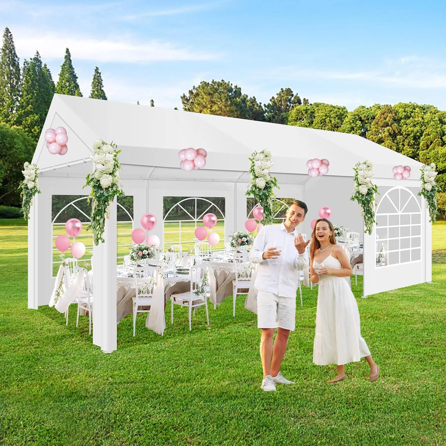 COBIZI 10x20FT Party Tent Heavy Duty Outdoor Gazebo White Event Shelter Wedding Canopy Tent for Parties Carport BBQ Commercial with Removable Sidewall Windows, Powder Coating (Better Than Galvanized)