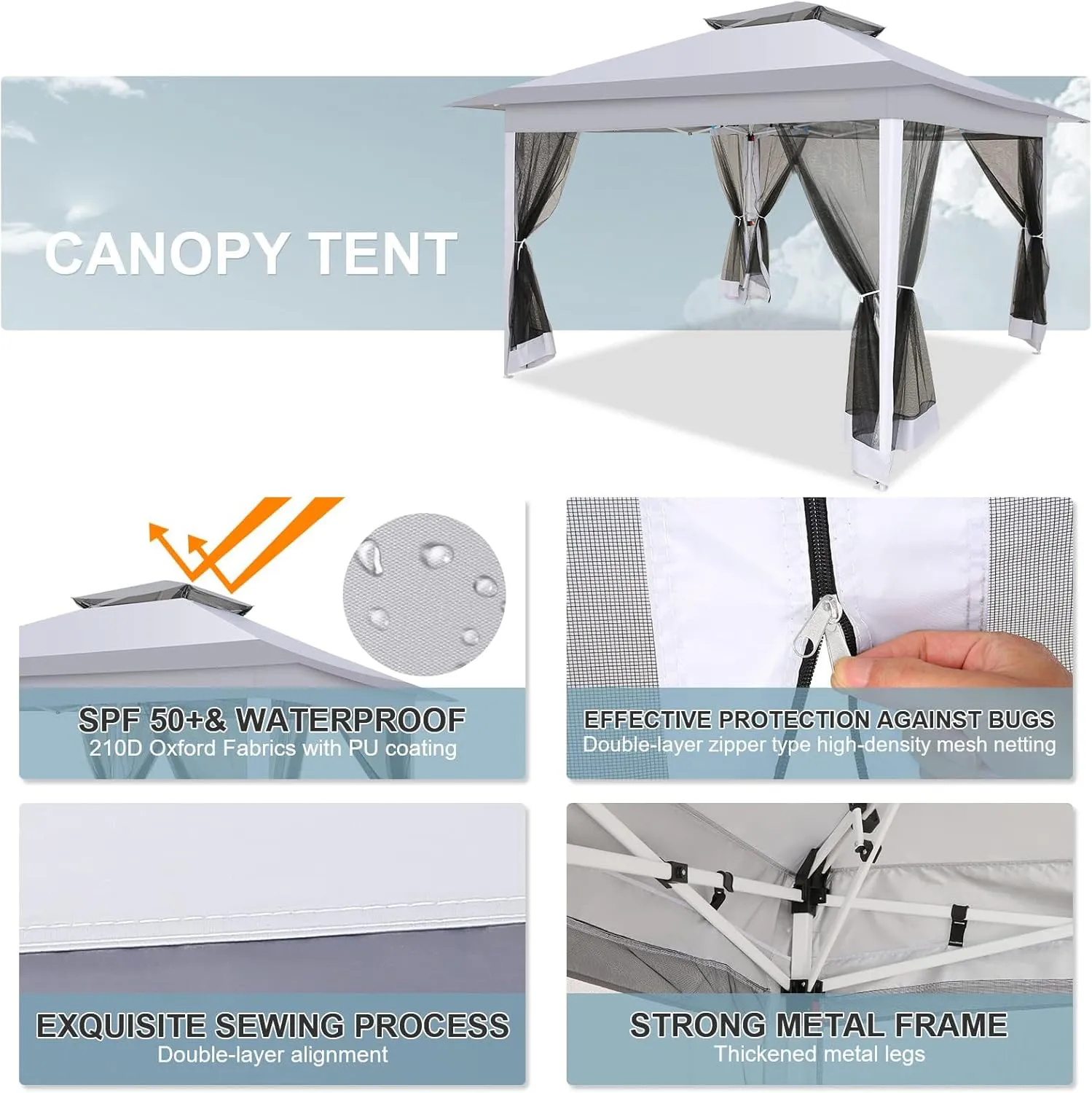 COBIZI 12x12 Pop up Gazebo on Clearance with Mosquito Netting,carpas para Patio Deals,Outdoor Canopy Tent with Portable Carrying Bag, Patio Gazebo for Garden Backyard, Lawn & Beach,Grey