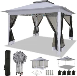 COBIZI 12x12 Pop up Gazebo on Clearance with Mosquito Netting,carpas para Patio Deals,Outdoor Canopy Tent with Portable Carrying Bag, Patio Gazebo for Garden Backyard, Lawn & Beach,Grey