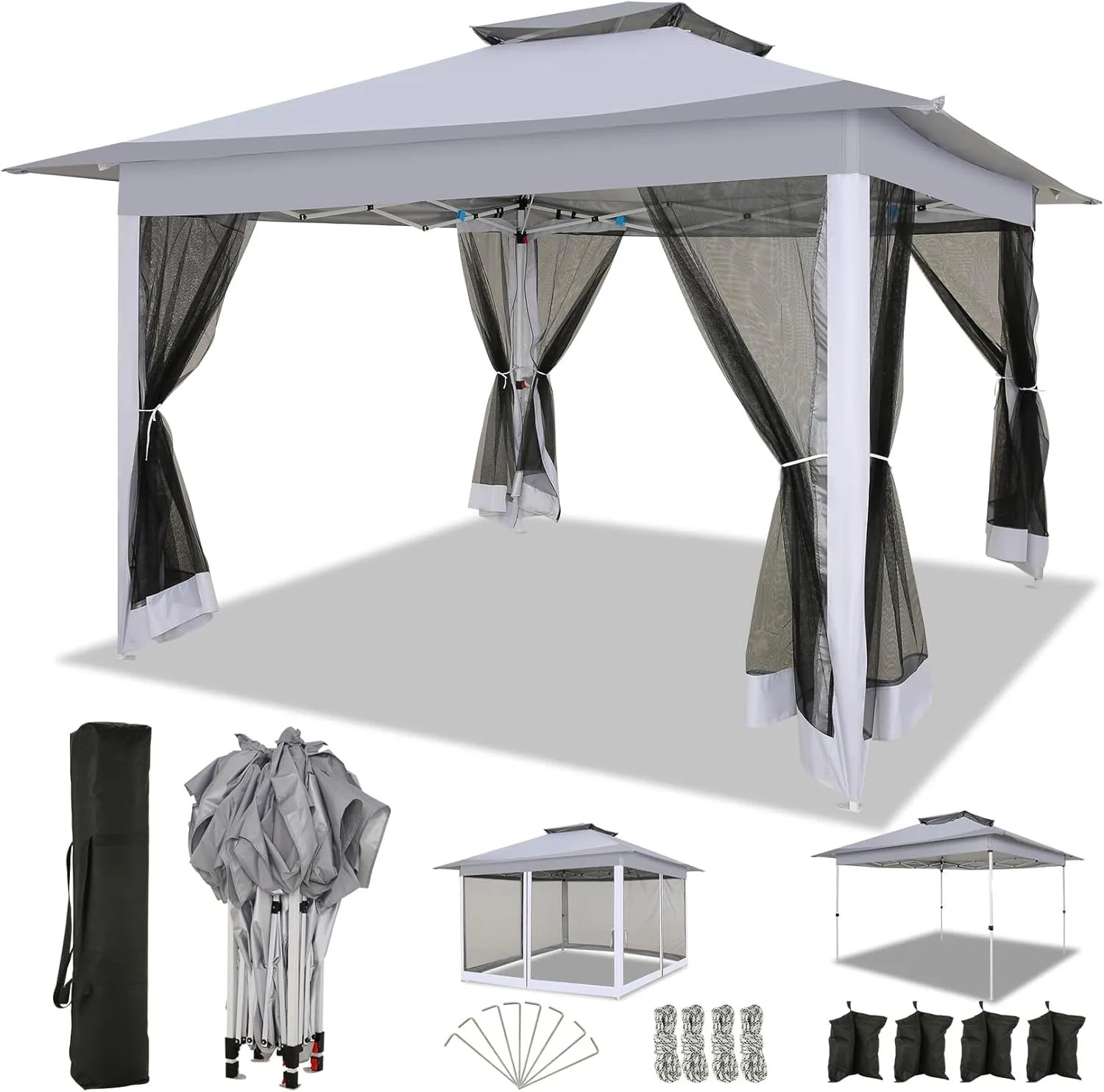 COBIZI 12x12 Pop up Gazebo on Clearance with Mosquito Netting,carpas para Patio Deals,Outdoor Canopy Tent with Portable Carrying Bag, Patio Gazebo for Garden Backyard, Lawn & Beach,Grey