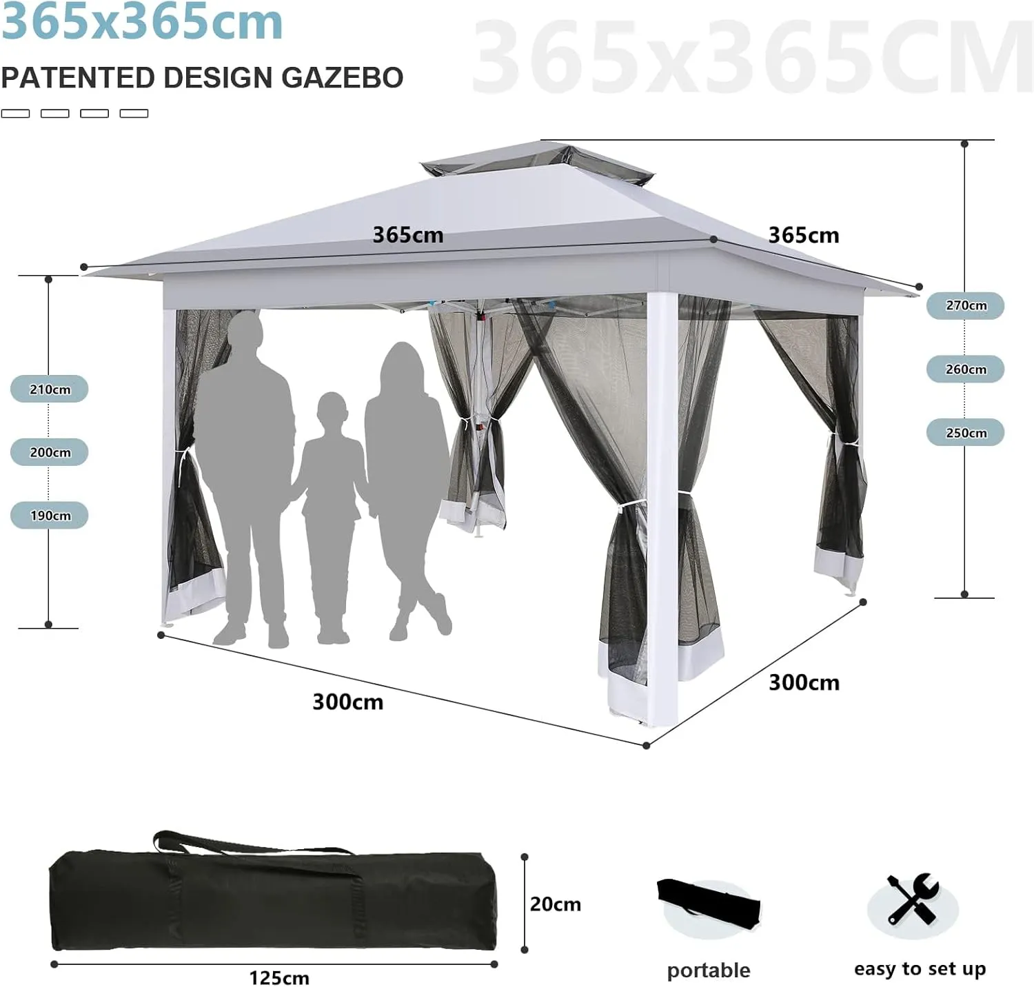 COBIZI 12x12 Pop up Gazebo on Clearance with Mosquito Netting,carpas para Patio Deals,Outdoor Canopy Tent with Portable Carrying Bag, Patio Gazebo for Garden Backyard, Lawn & Beach,Grey