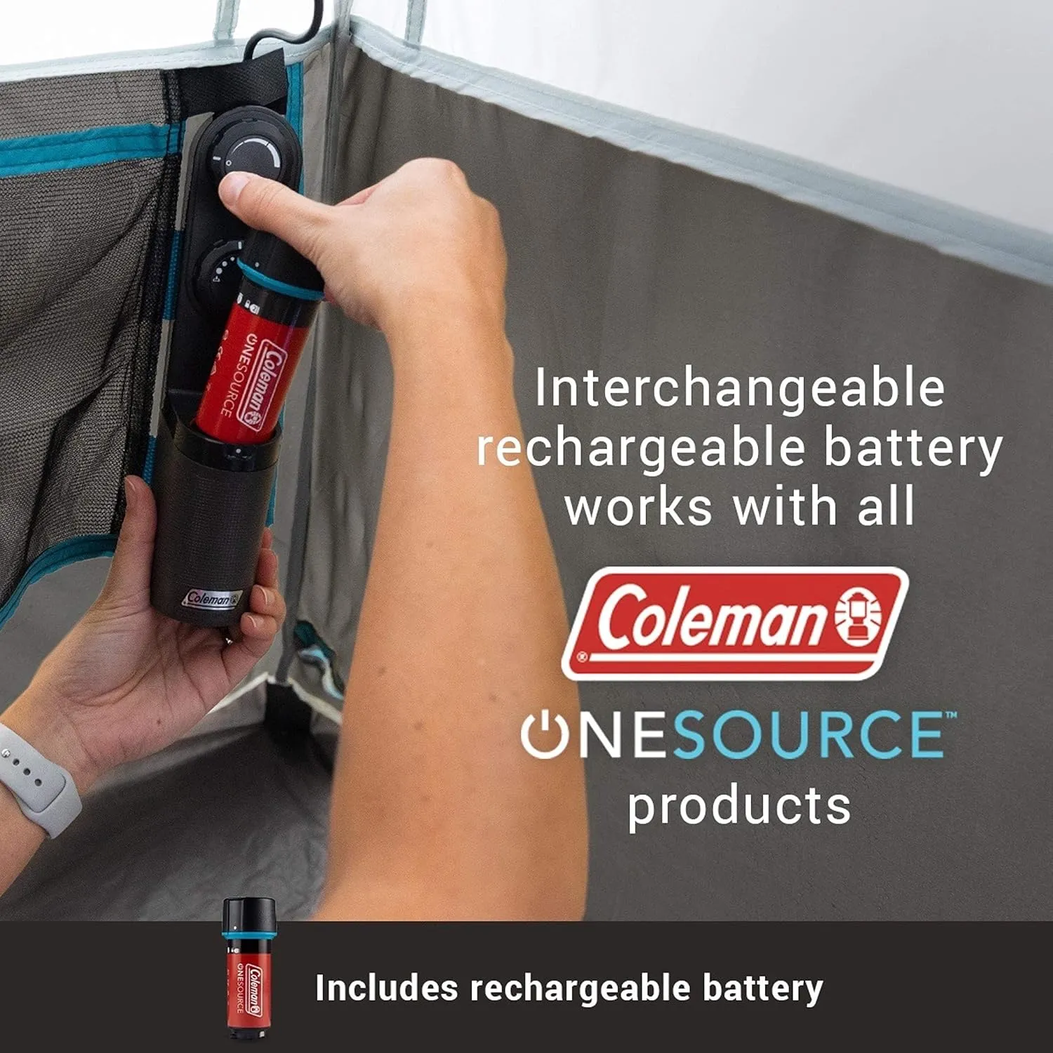 Coleman OneSource Rechargeable 4/6 Person Camping Tent with Airflow System & LED Lighting, Includes Rainfly, Tent Fan, Lights, and Interchangeable Battery Pack, Easy Setup Tent for Camping