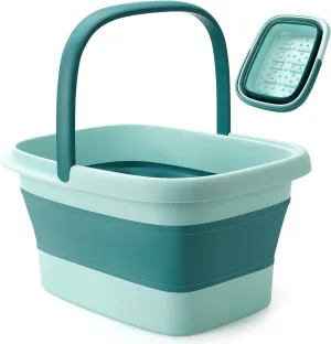 Collapsible Foot Bath Basin with Massage Acupoint for Soothing Foot Soaks, Soaking Tub for Pedicure Spa, Multifunction Plastic Bucket with Handle, Home Spa Treatment – Green