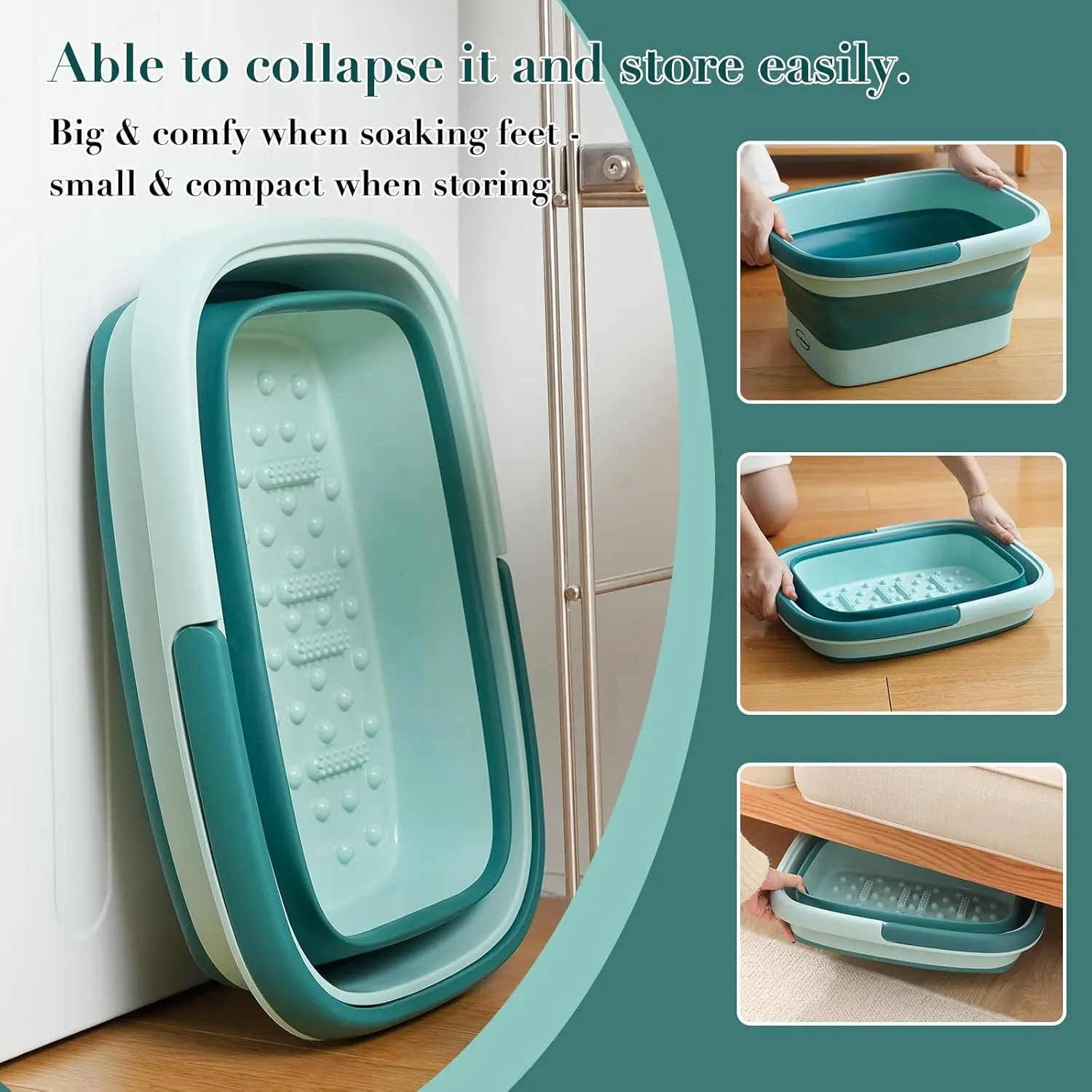 Collapsible Foot Bath Basin with Massage Acupoint for Soothing Foot Soaks, Soaking Tub for Pedicure Spa, Multifunction Plastic Bucket with Handle, Home Spa Treatment – Green