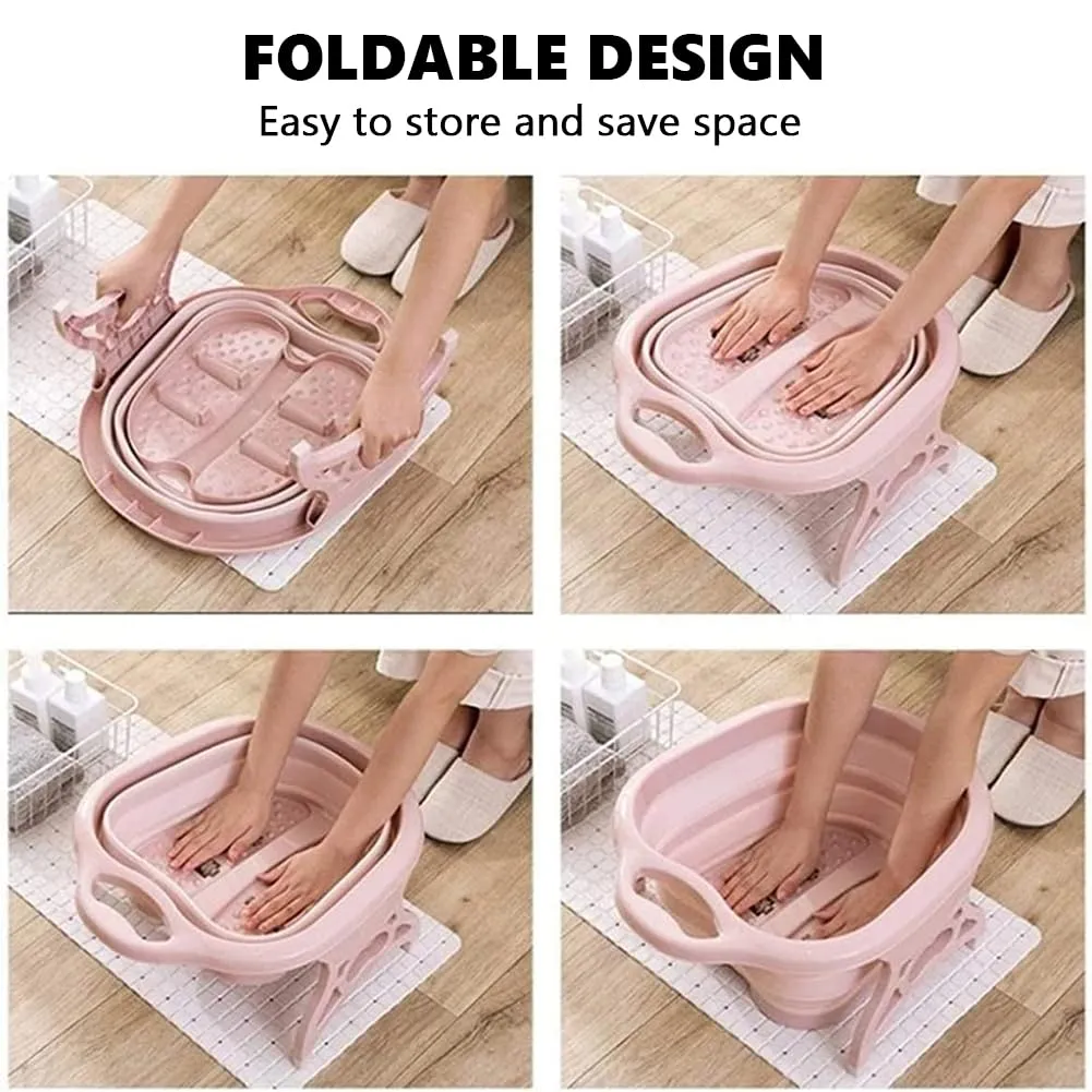 Collapsible Foot Bath Soak Tub with Feet Rollers, Portabale Pedicure Foot Spa Basin, Compact Travel Feet Soaking Tubs for Camping, Folding Foot Bath Bucket for Soaking,Blue