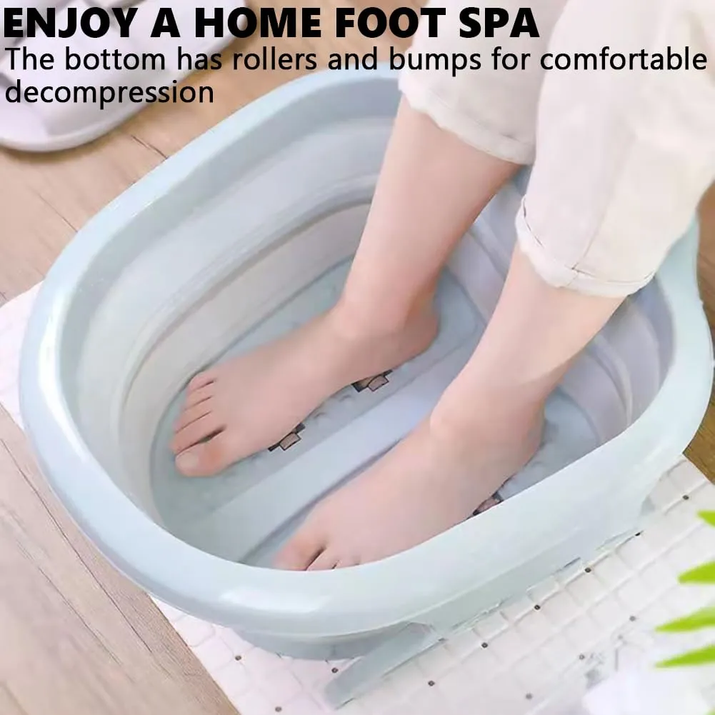 Collapsible Foot Bath Soak Tub with Feet Rollers, Portabale Pedicure Foot Spa Basin, Compact Travel Feet Soaking Tubs for Camping, Folding Foot Bath Bucket for Soaking,Blue