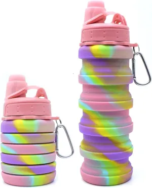 Collapsible Silicon Sports, Trekking, Cycling, Gym, School Water bottle Expendable and Foldable with Hnap Hook, 17 Fl Oz