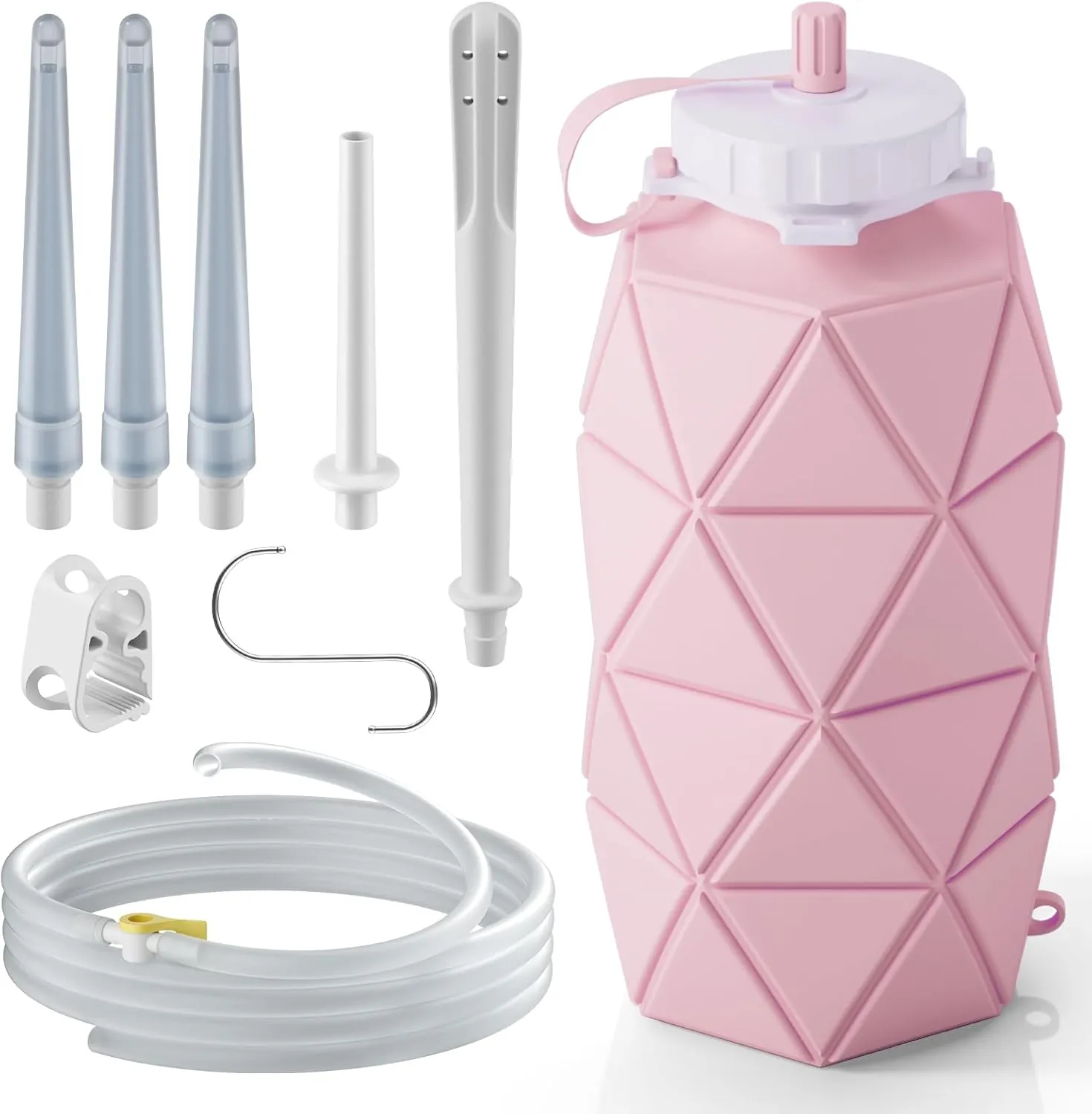 Collapsible Silicone Enema Bag Bottle Kit 1.2 L Capacity Enema Bottle, 5.2ft Enama Hose, 5 Enima Nozzles, Controllable Flow Valve Coffee Enema kit for Colon Cleanse