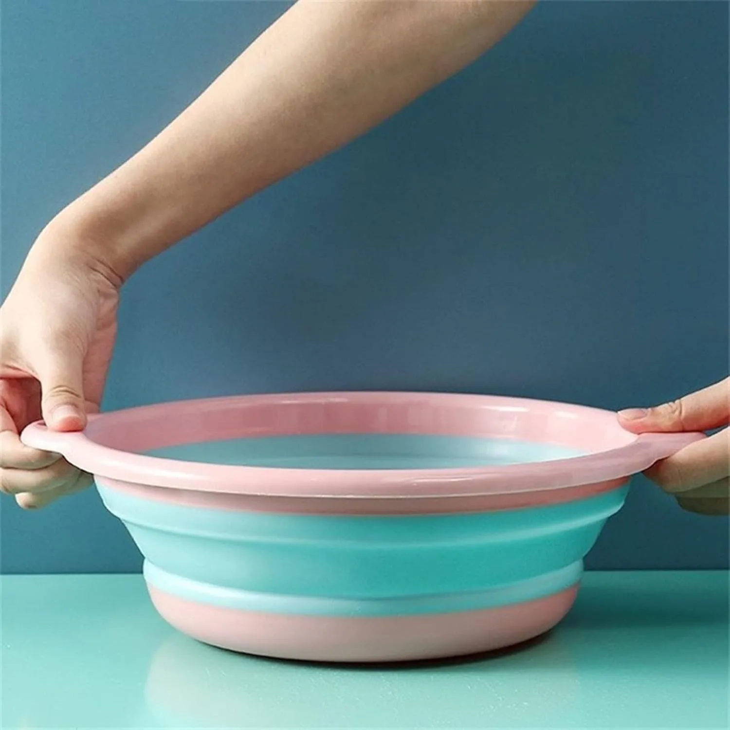 Collapsible wash Basin Multi-Color Non-Slip Plastic Basin with Soft Rubber Edging Durable and Creative Washbasin Portable Folding Bucket(Blue,Large)