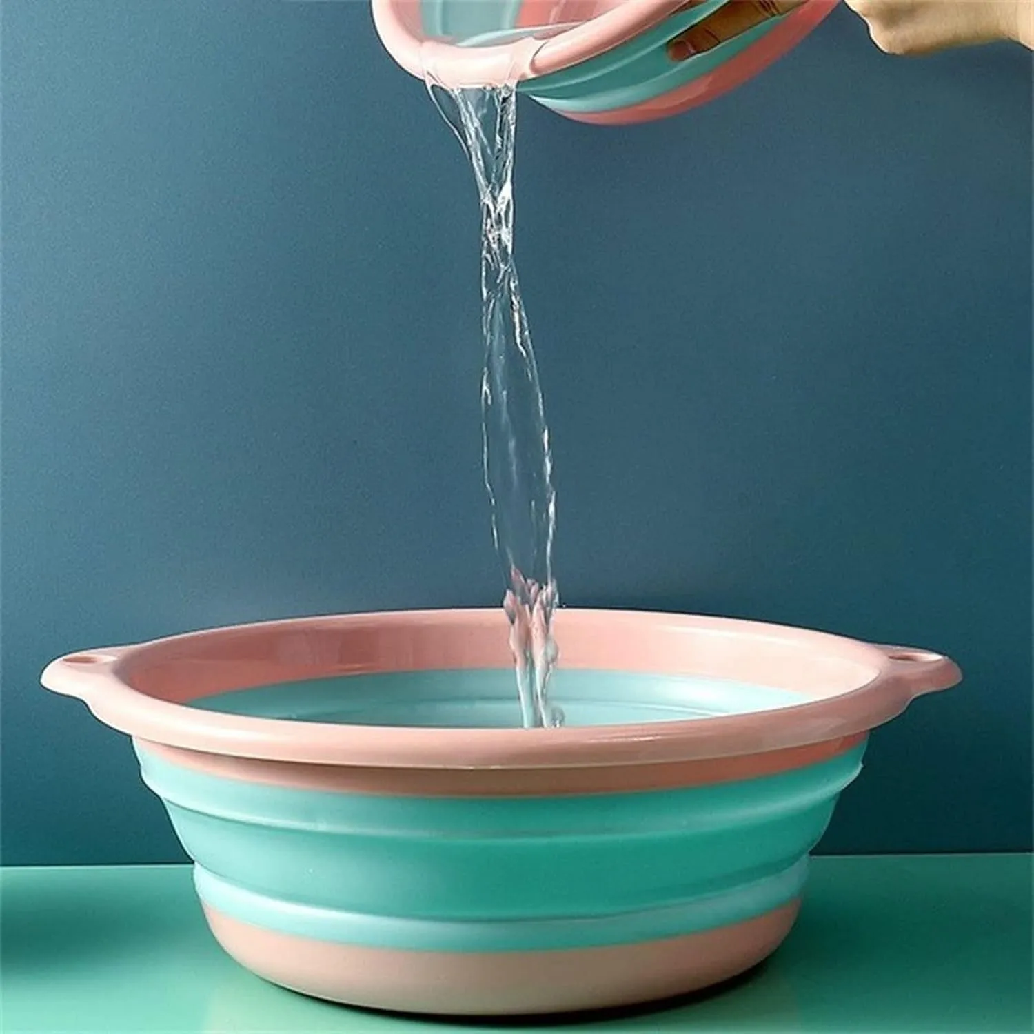 Collapsible wash Basin Multi-Color Non-Slip Plastic Basin with Soft Rubber Edging Durable and Creative Washbasin Portable Folding Bucket(Blue,Large)