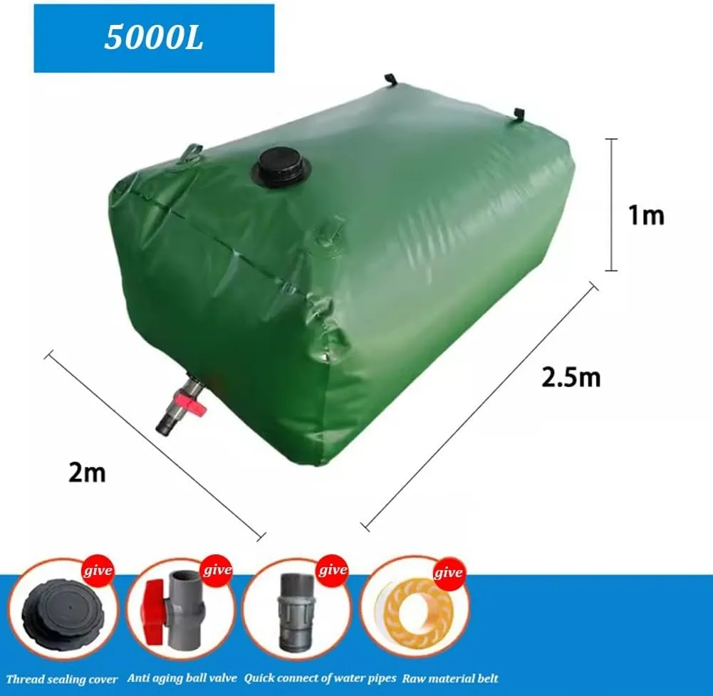 Collapsible Water Bladder Tanks, Large-Capacity Water Storage Container Portable Emergency Water Storage Tank for Drought Resistance Fire Protection Agricultural Irrigation(Size:5000L/2.5x2x1m)