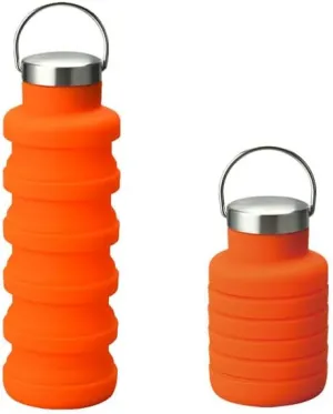 Collapsible Water Bottle with Handle, Silicone Travel Bottle, Blue (Hand Strap, Orange)