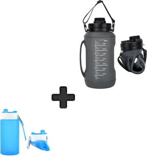 Collapsible Water Bottle with Straw & Carabiner, BPA-Free Silicone & Leak-Proof - Perfect for Travel, Fitness, Gym, Sports, Hiking, Camping, Cycling & Outdoor Activities, 26 oz and 64 oz