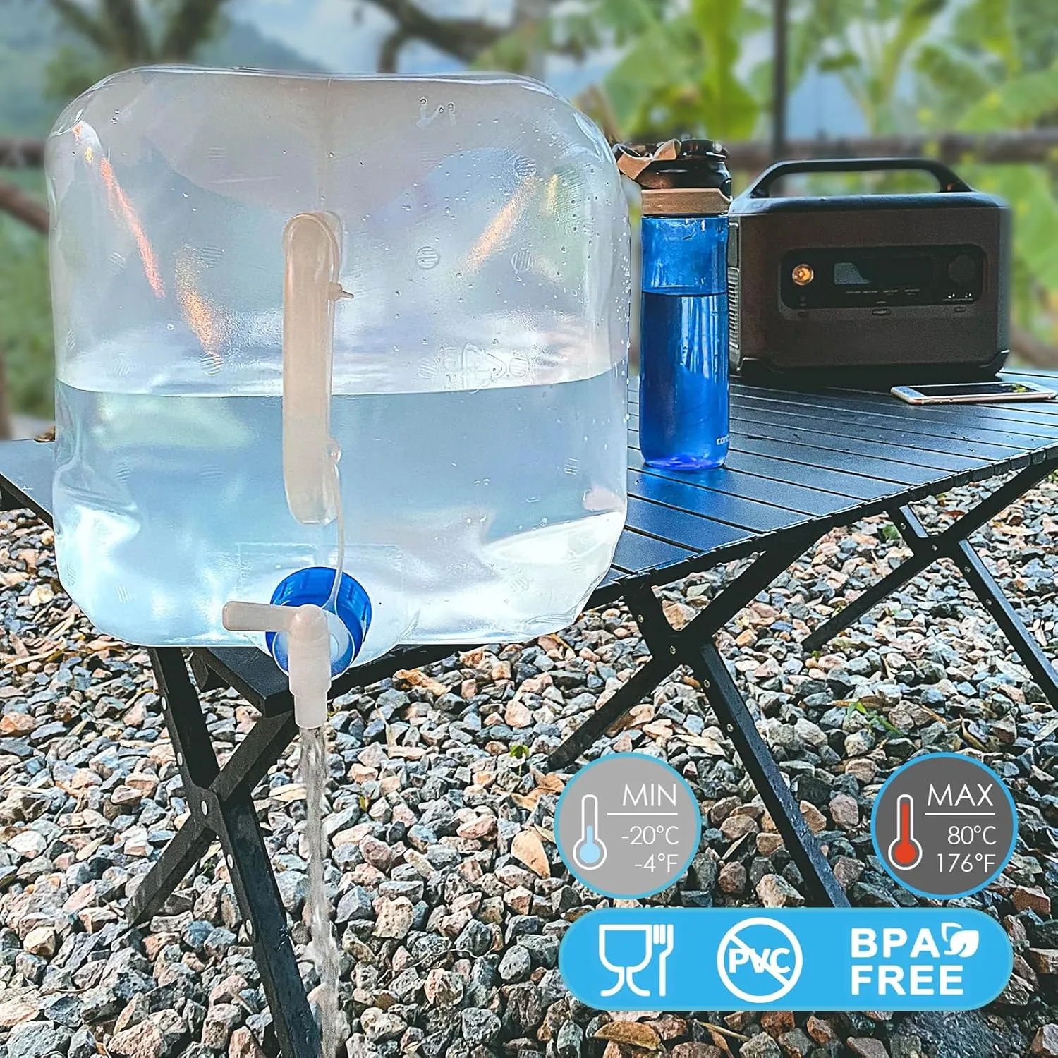 Collapsible Water Container Jug with Spigot, 2 Packs 5.3 Gallon BPA Free Camping Water Storage Carrier for Outdoor Hiking Backpacking & Emergency Survival Kit, Foldable Portable Canteen