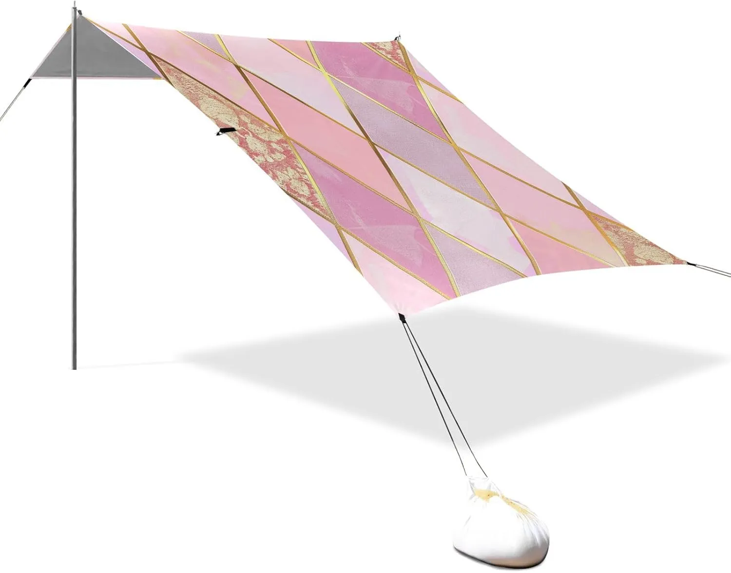 College Chic Pink and Gold Designed UPF50 Beach Tent Easy Setup Large Sun Shade with Sand Shovel for Camping, Picnics, Backyard & Fishing carpas para la Playa