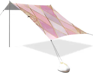 College Chic Pink and Gold Designed UPF50 Beach Tent Easy Setup Large Sun Shade with Sand Shovel for Camping, Picnics, Backyard & Fishing carpas para la Playa