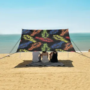 Colorful Chameleon Pattern Beach Canopy Tent Anti-UV & Wind Resistant, Camping Sun Shelter Easy Setup Portable,Outdoor Shade Tents with Sandbags,Sand Shovels,Ground Pegs & Stability Poles