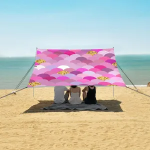 Colorful Geometric Mermaid Scale Beach Canopy Tent Anti-UV & Wind Resistant, Fantasy Glitter Sparkles Camping Sun Shelter Easy Setup Portable,Outdoor Shade Tents with Sandbags,Sand Shovels,Groun