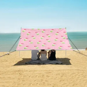 Colorful Ice Sugar Gourd Beach Canopy Tent Anti-UV & Wind Resistant, Camping Sun Shelter Easy Setup Portable,Outdoor Shade Tents with Sandbags,Sand Shovels,Ground Pegs & Stability Poles
