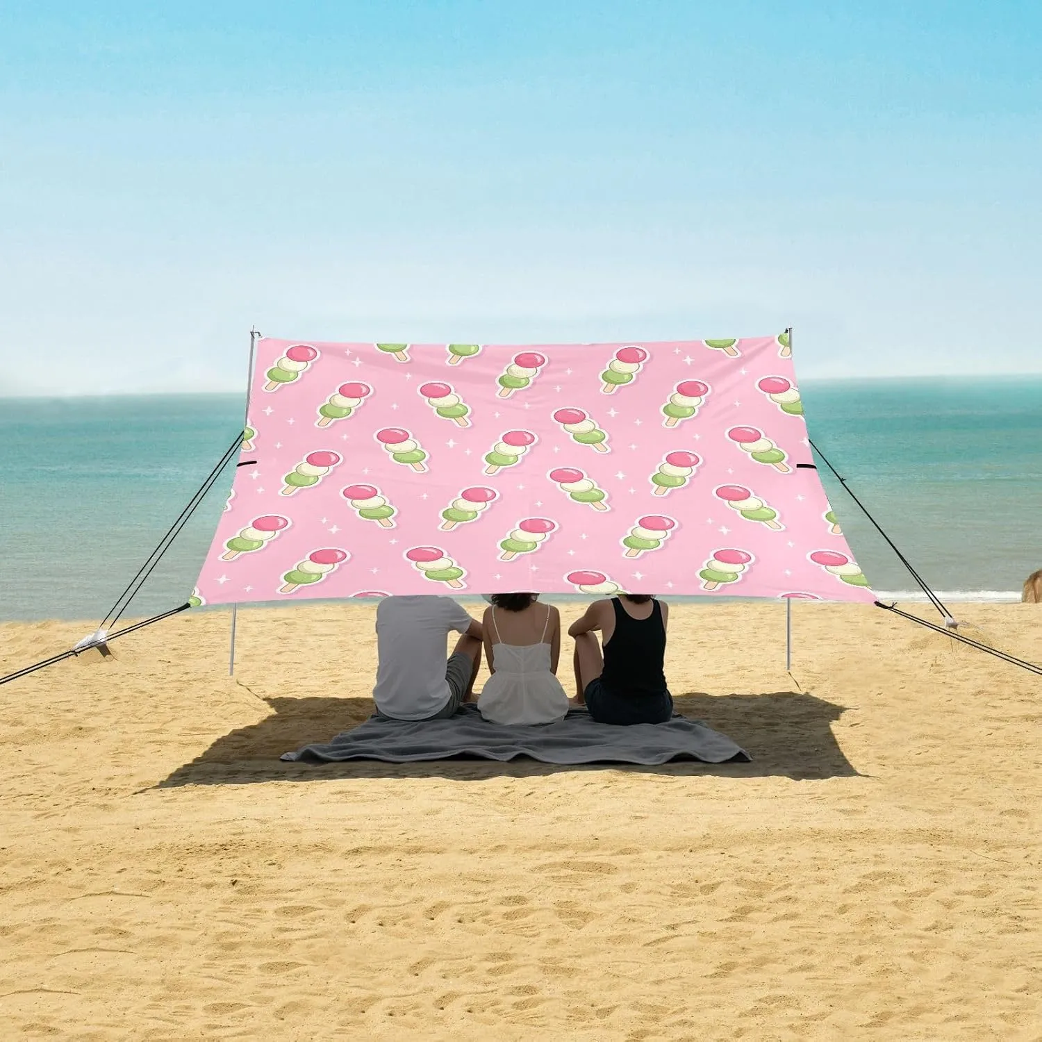 Colorful Ice Sugar Gourd Beach Canopy Tent Anti-UV & Wind Resistant, Camping Sun Shelter Easy Setup Portable,Outdoor Shade Tents with Sandbags,Sand Shovels,Ground Pegs & Stability Poles