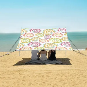 Colorful Tie Dye Beach Canopy Tent Anti-UV & Wind Resistant, Camping Sun Shelter Easy Setup Portable,Outdoor Shade Tents with Sandbags,Sand Shovels,Ground Pegs & Stability Poles