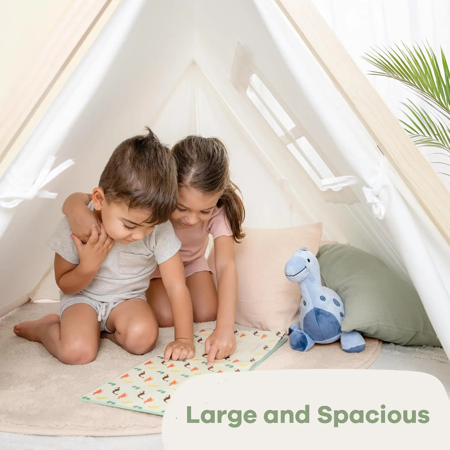 Comfy Cubs Kids Play Tent - Breathable Cotton Teepee for Imaginative Activity - Indoor Canvas Play Tent - Easy Setup, Safe Design, and Spacious Layout for Children - Natural Wood