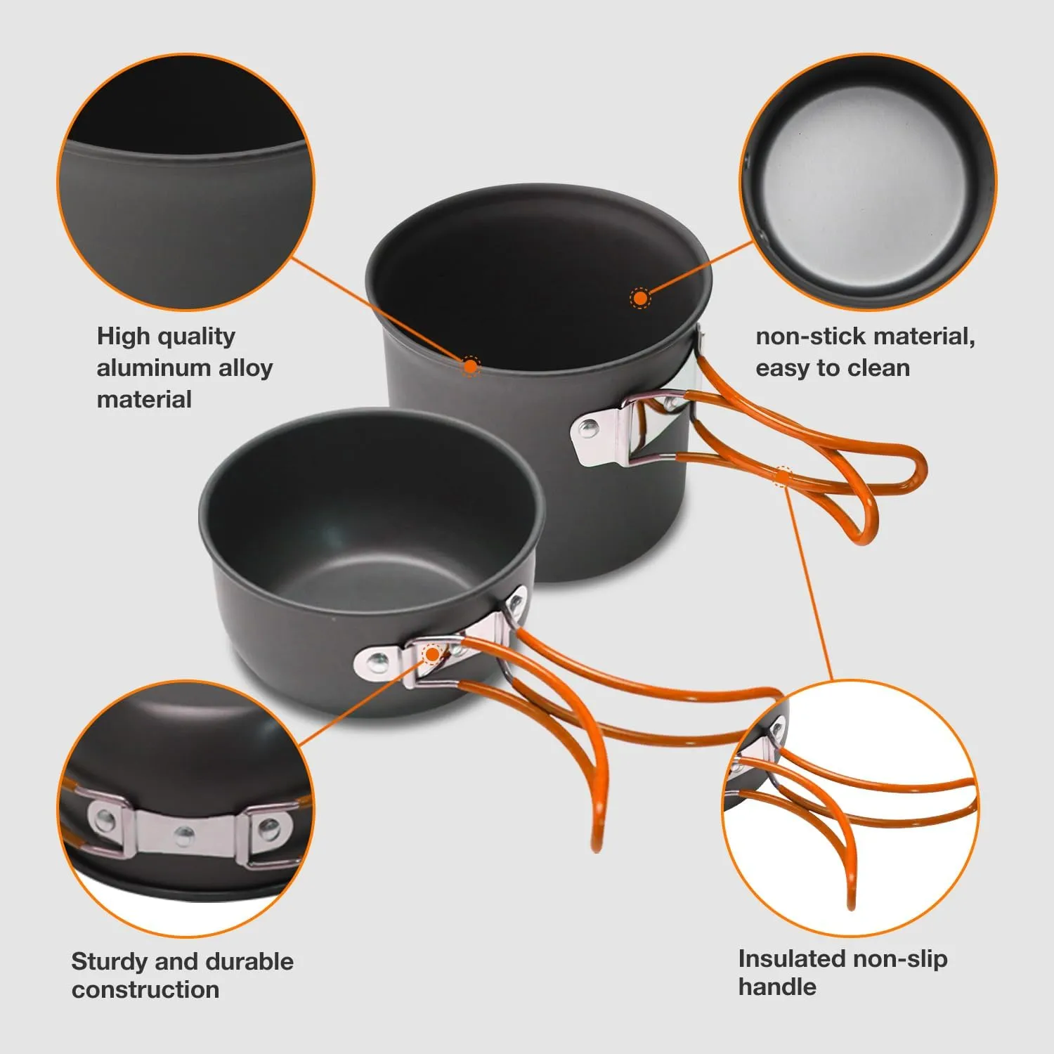 Compact Camping Cookware Set - Lightweight Backpacking Pots and Pans Kit for Camping, Hiking, Backpacking, Picnic and Other Outdoor Activities