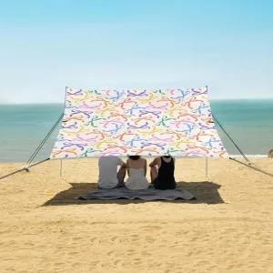 Contemporary Colorful Bow Knots Beach Canopy Tent Anti-UV & Wind Resistant, Camping Sun Shelter Easy Setup Portable,Outdoor Shade Tents with Sandbags,Sand Shovels,Ground Pegs & Stability Poles