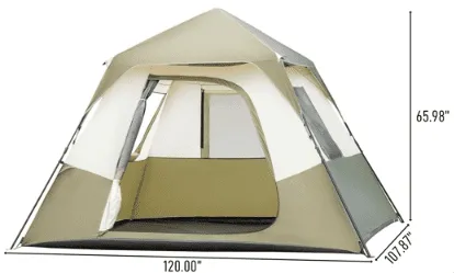 COOKCOK 6 Person Camping Tent, Setup in 60 Seconds, with Rainfly & Windproof, Tent with Carry Bag, Family Camping and Hiking, 120"L x 107.8"W x 65.9"H, Army Green & White