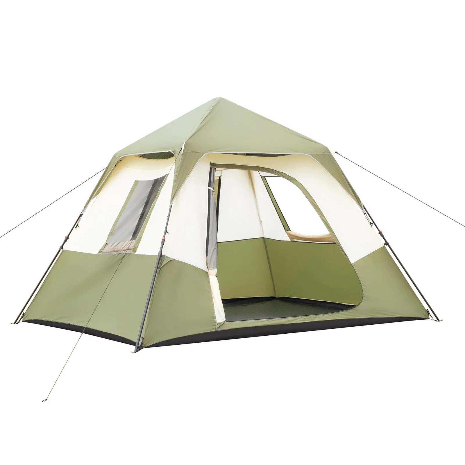 COOKCOK 6 Person Camping Tent, Setup in 60 Seconds, with Rainfly & Windproof, Tent with Carry Bag, Family Camping and Hiking, 120"L x 107.8"W x 65.9"H, Army Green & White