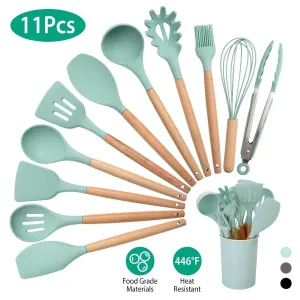 Cooking High-end design Green Compact Utensil 11Pcs Set LunaLulinlk Silicone
