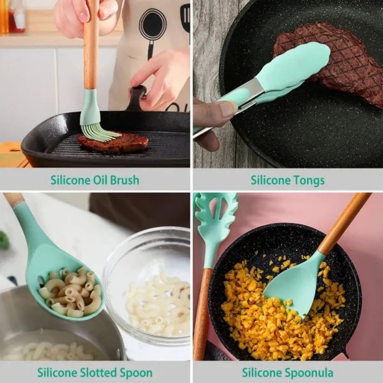 Cooking High-end design Green Compact Utensil 11Pcs Set LunaLulinlk Silicone