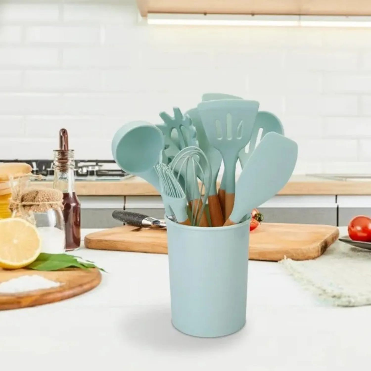 Cooking High-end design Green Compact Utensil 11Pcs Set LunaLulinlk Silicone