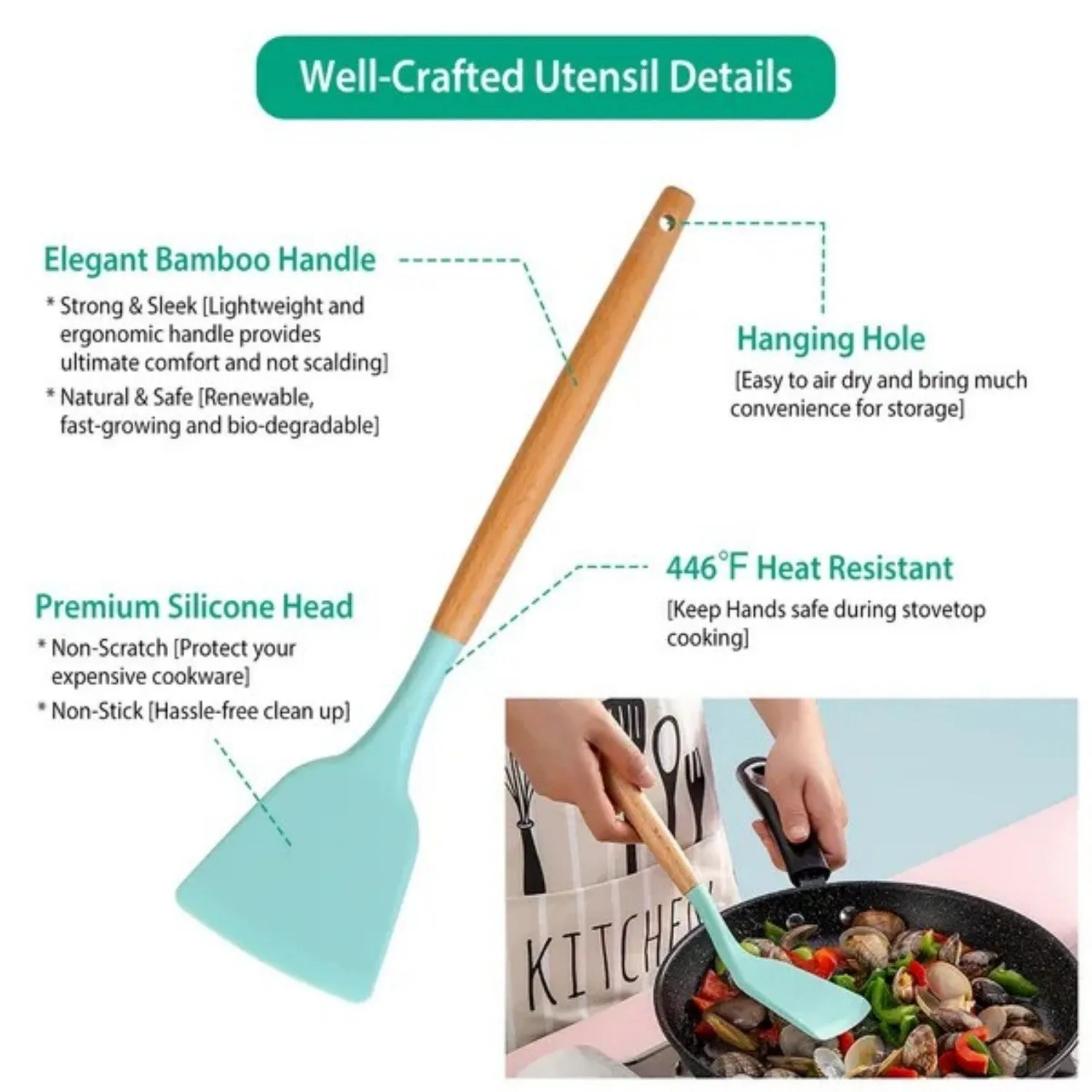 Cooking High-end design Green Compact Utensil 11Pcs Set LunaLulinlk Silicone