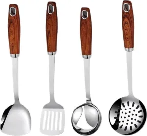Cooking Utensils 304 Stainless Steel Spoons Cooking Spatulas 4 Pieces Kitchen Cookware Gadgets Draining Spoons