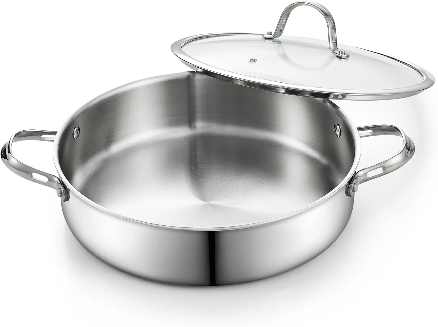 Cooks Standard 5.5-Quart Multi-Ply Clad Stainless Steel Deep Sauté Pan, 12-inch Frying Pan, Large Skillet with Lid Chef Induction Cookware, Stay-Cool Handle