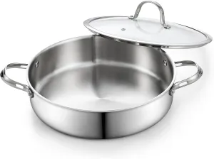 Cooks Standard 5.5-Quart Multi-Ply Clad Stainless Steel Deep Sauté Pan, 12-inch Frying Pan, Large Skillet with Lid Chef Induction Cookware, Stay-Cool Handle
