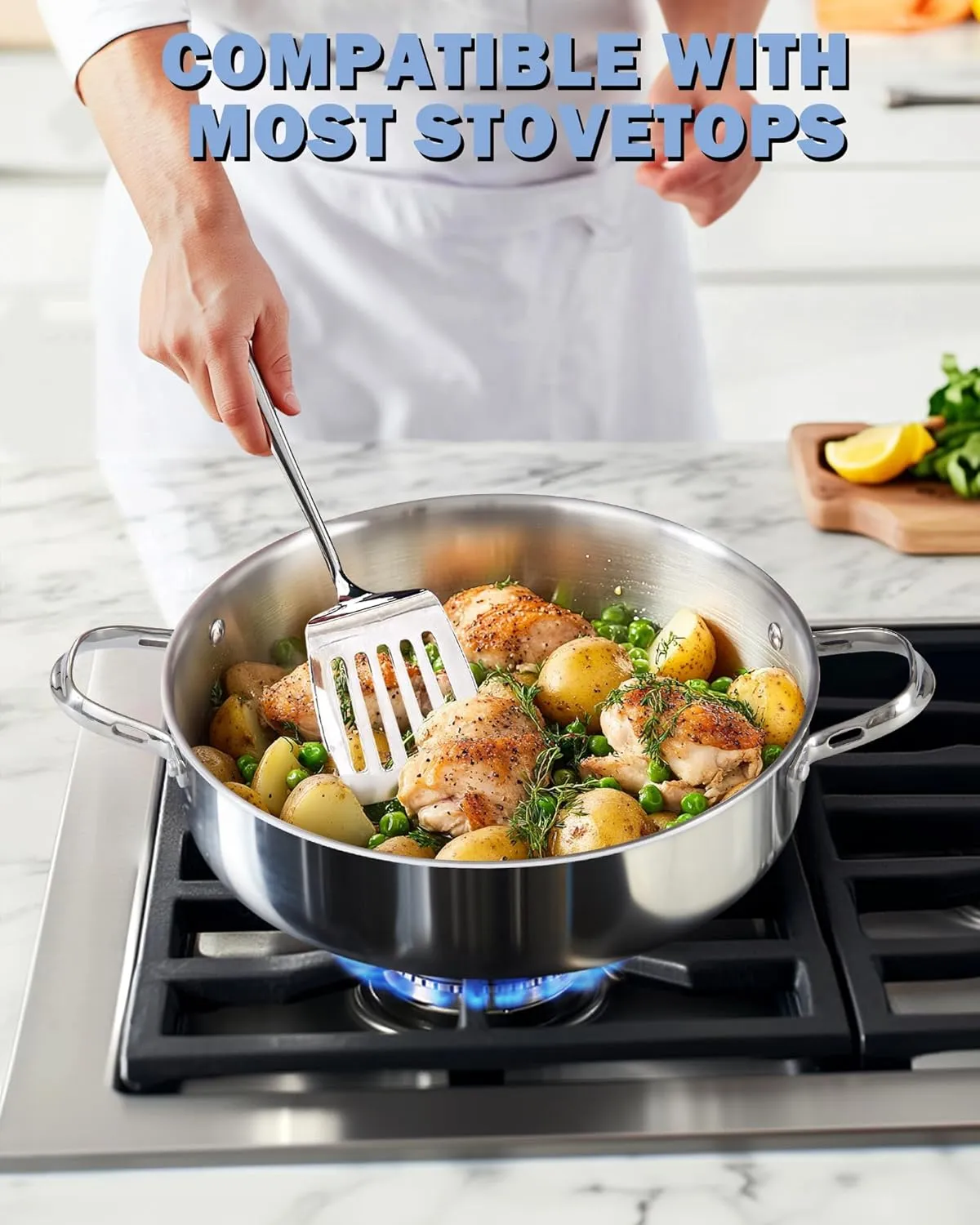 Cooks Standard 5.5-Quart Multi-Ply Clad Stainless Steel Deep Sauté Pan, 12-inch Frying Pan, Large Skillet with Lid Chef Induction Cookware, Stay-Cool Handle
