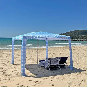 CoolCabana Beach Shade Tent - Easy Setup, UPF 50  Protection, Large & Medium Sizes, Compact & Wind Resistant - Beach Cabana for The Whole Family - Blue Gingham, Medium