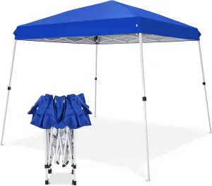 COOS BAY Outdoor Instant Easy Setup Canopy Tent with Wheeled Bag, Portable Pop up Slant Leg Beach Canopy Folding Sports Shelter 8x8 Top 10x10 Base, Blue
