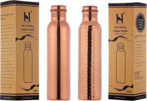 Copper Bottles Set of 2, 1000 ML, UNLINED, UNCOATED and LACQURE FREE made of Pure Copper for Ayurvedic Health Benefits