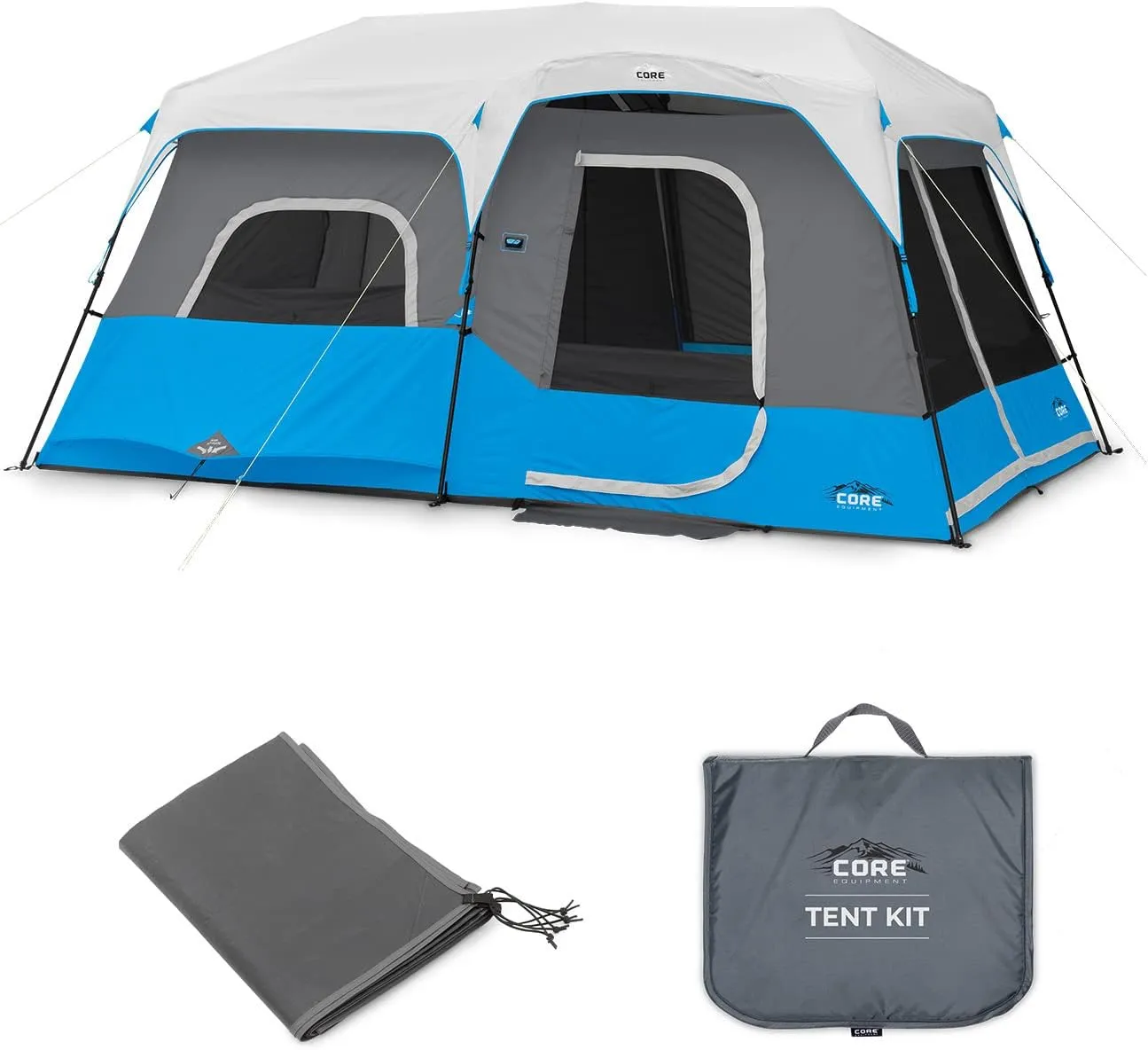 CORE 9 Person Lighted Instant Cabin Tent with Footprint and Tent Kit