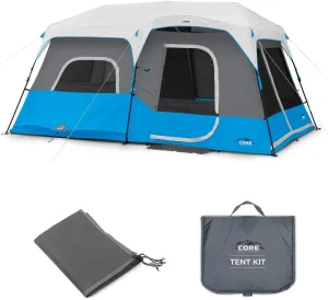 CORE 9 Person Lighted Instant Cabin Tent with Footprint and Tent Kit