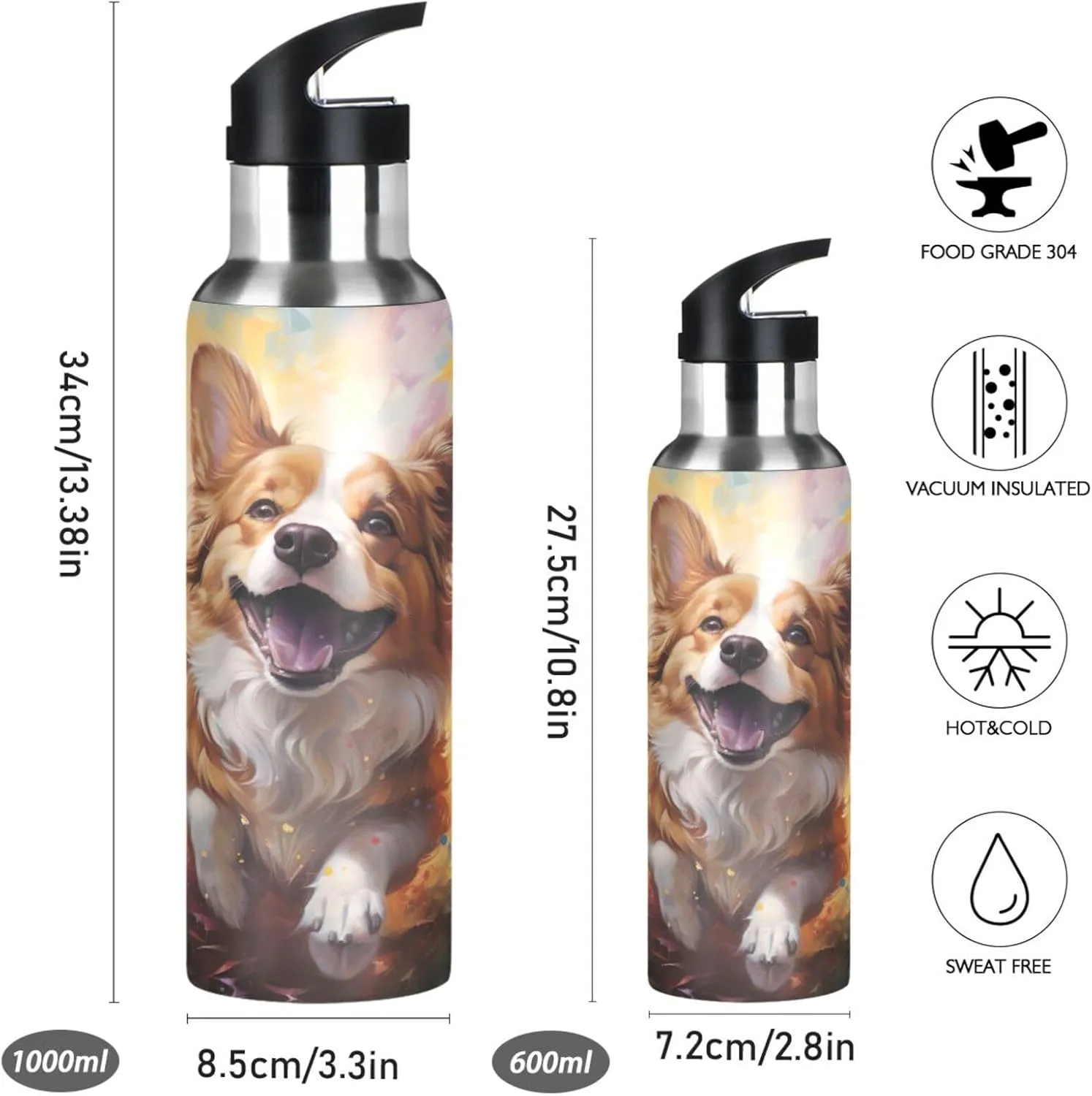 Corgi Pattern 32 oz Water Bottle - Leak Proof, BPA Free, Stainless Steel, Vacuum Insulated for Sports and Office Use, Reusable Water Bottle