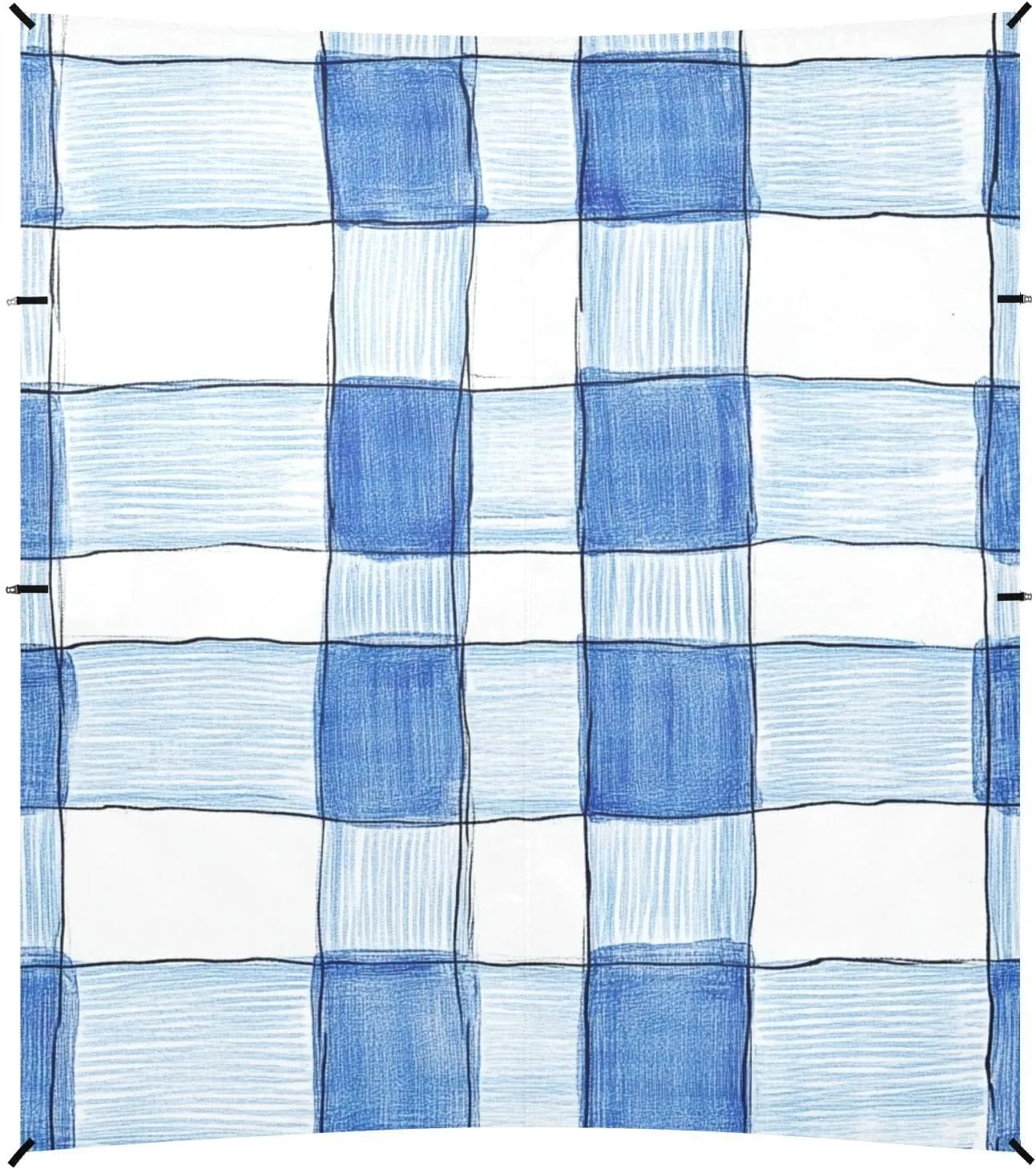 Cornflowerblue Checked Hand-Drawn Sketch Foldable Beach Canopy UPF50  Easy Setup Outdoor Sun Shade with Sturdy Poles, Sandbags and Shovel for Backyard, Grassland, Park