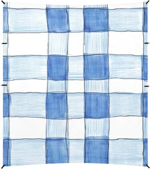 Cornflowerblue Checked Hand-Drawn Sketch Foldable Beach Canopy UPF50  Easy Setup Outdoor Sun Shade with Sturdy Poles, Sandbags and Shovel for Backyard, Grassland, Park