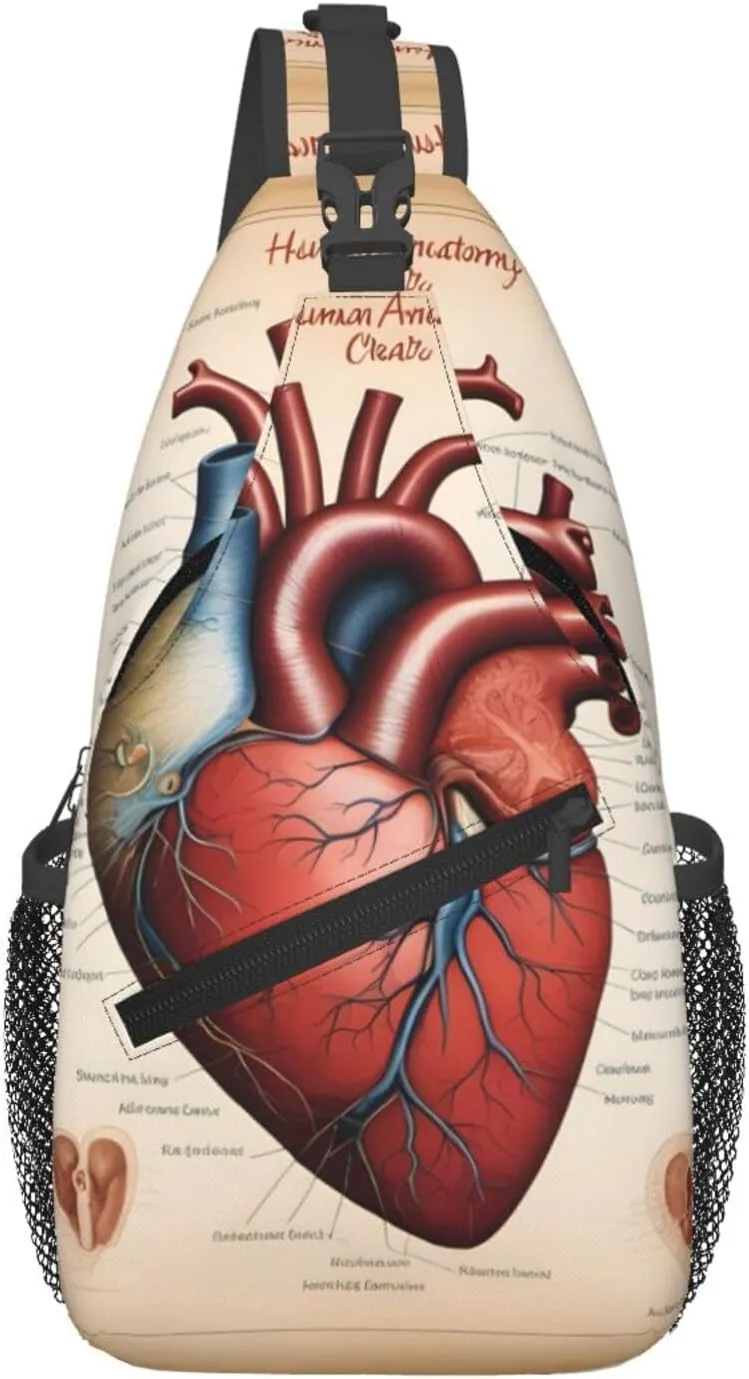 Cross Chest Bag Diagonally - Quality, Durable, and Spacious Shoulder Bag for Men and Women Human Anatomy Heart Chart Prints