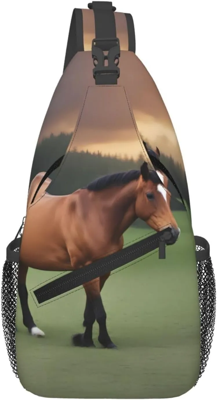 Cross Chest Bag Diagonally - Quality, Durable, and Spacious Shoulder Bag for Men and Women Nature Scenic Horse Printing