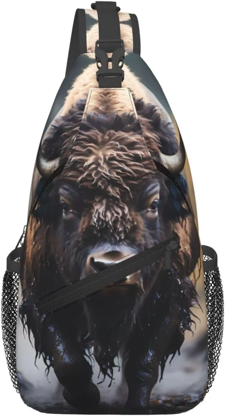 Cross Chest Bag Diagonally - Quality, Durable, and Spacious Shoulder Bag for Men and Women North American bison Prints